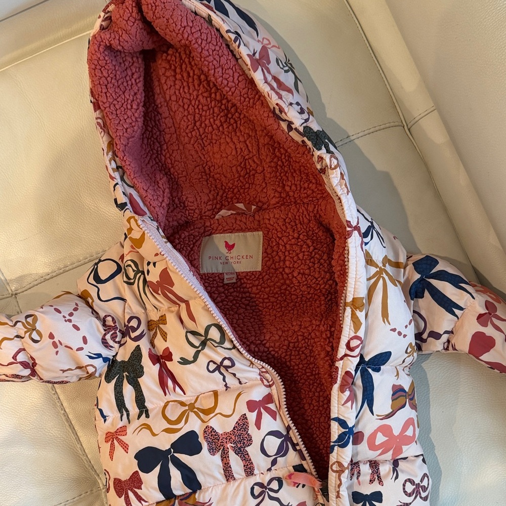 Pink Chicken Girls' Hooded snow suit  with Multicolor Bow Print